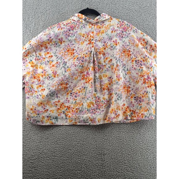 H&M  Floral Linen Cropped Button-Up Shirt With 3/4 Sleeves Size XL - Picture 3 of 8